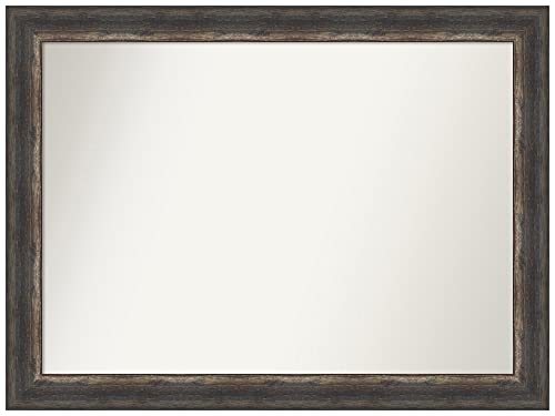 Amanti Art Brown Bathroom Mirror for Over Sink, 32x43 Bark Rustic Char Rectangle Vanity Mirror, X-Large Country Rustic Frame, Hangs Horizonally and Vertically, Bathroom Wall Decor, Non-Beveled Edge - color: Bark Rustic Char, size: 43"L x 32"W