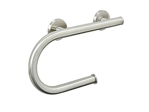 Grab Bar Toilet Paper Holder - Bathroom Safety Aid/304 Stainless Steel/Left/Brush Finish/ 16.5"x 10" - color: Brushed Stainless Steel, Left Hand