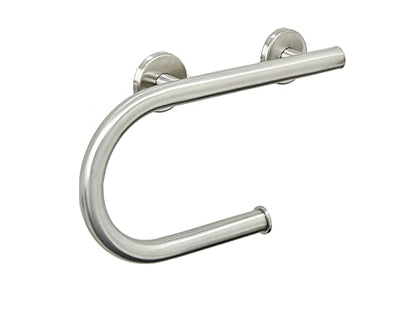 Grab Bar Toilet Paper Holder - Bathroom Safety Aid/304 Stainless Steel/Left/Brush Finish/ 16.5"x 10" - color: Brushed Stainless Steel, Left Hand