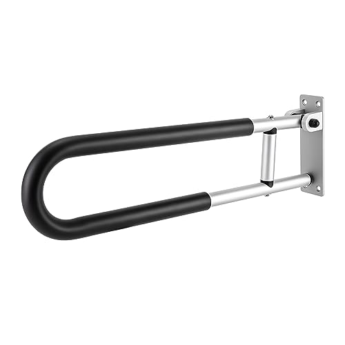 23.6Inch Foldable Handrail Grab Bars, Wall Mounted Toilet Safety Support 90 Degree Rotation for Handicap Elderly Seniors Disabled, Shower Bathroom Accessories