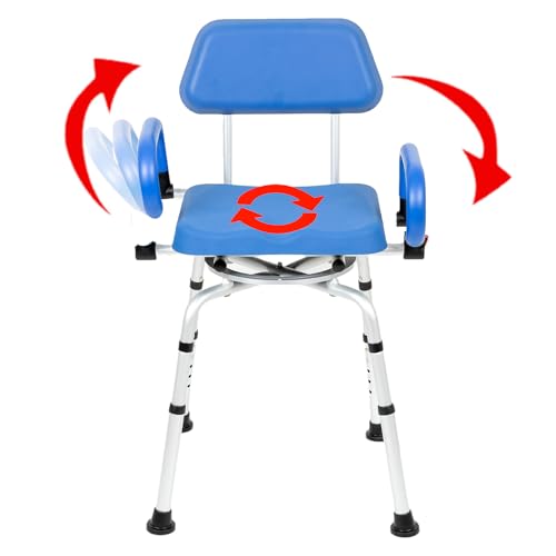 Mobi-Bench Swivel Shower Chair with Padded Seat, Back & Arms - 360° Rotating Bath Chair, Adjustable Height, Heavy Duty Bariatric - 300lb Capacity