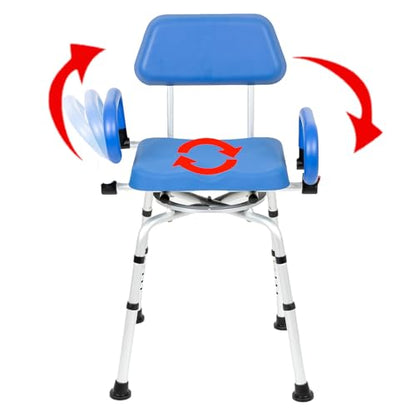 Mobi-Bench Swivel Shower Chair with Padded Seat, Back & Arms - 360° Rotating Bath Chair, Adjustable Height, Heavy Duty Bariatric - 300lb Capacity