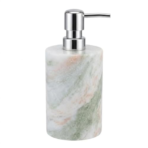 Natural Marble Soap Dispenser, Round Stone Hand Soap Pump for Bathroom & Kitchen Countertop, Rust-Proof Stainless Steel Pump, Heavy Duty Refillable Lotion Dispenser (1, Jade Blossom) - color: Jade Blossom