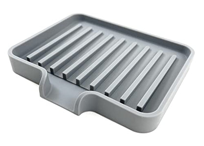 Silicone Soap Dish Tray and Sponge Holder with Drain Chute, Rectangular, Kitchen and Bathroom Sink Organizer (Grey, 5.2"x4" (Set of 2), 7.2 Ounces) - color: Gray, size: (SM) 5.2"x4" (2pcs)