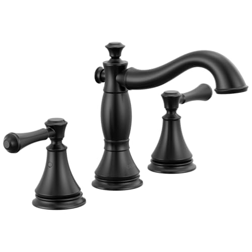 Delta Cassidy Matte Black Bathroom Faucet 3 Hole, 8 Inch Widespread Bathroom Sink Faucet for Vanity, Metal Push-Pop Drain Assembly, Matte Black 3597LF-BLMPU - color: Matte Black