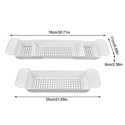 Hilitand Bathtub Caddy Tray, PP Expandable Bathtub Rack with Nonslip Grip, Wine Glass Holder and Phone Book Stand, Adjustable Bath Shelf for Tub and Kitchen Sink Use (White) - color: White