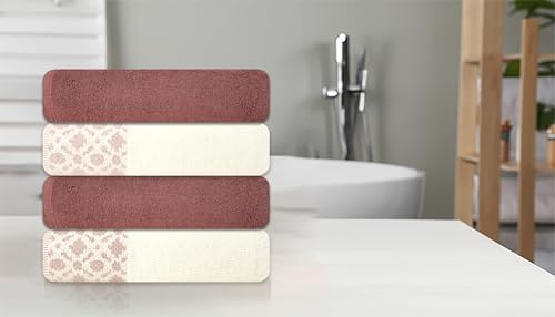 ELITE 4 Pack Luxury Jacquard Bath Towel Set – 100% Cotton, 600 GSM Ultra Soft & Absorbent Towels – Elegant Floral Pattern – 4 Large Bath Towels 27"x54" for Bathroom, Gift Spa & Hotel (Deco Rose) - color: Deco Rose