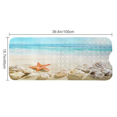 LNOND Summer Beach Bathtub Mat Non Slip, 40 X 16 Inch Tub Mat for Bathroom, Sand Coastline Bath Tub Shower Mat with Drain Holes and Suction Cups - color: Sand Coastline