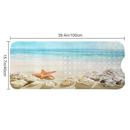 LNOND Summer Beach Bathtub Mat Non Slip, 40 X 16 Inch Tub Mat for Bathroom, Sand Coastline Bath Tub Shower Mat with Drain Holes and Suction Cups - color: Sand Coastline