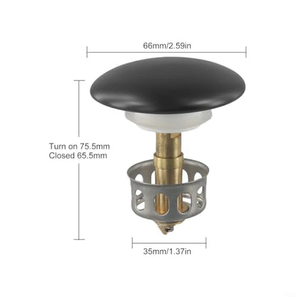 Bathroom Basin Drain With Strainer Basket For Countertop Bathtub, Brass And Ceramic Up Stopper(Black) - color: Black