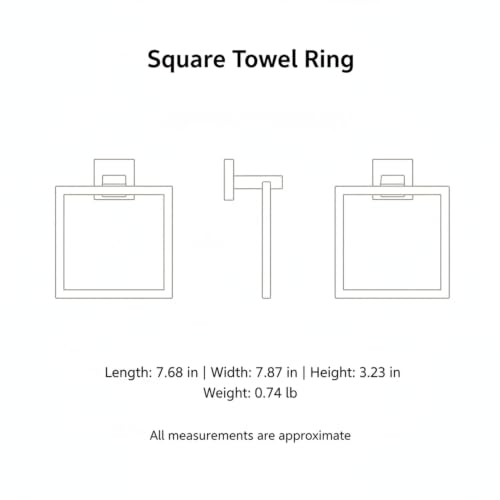 Homeowners Square Towel Ring, Stainless Steel Wall Mount Hand Towel Holder for Bathroom Vanity - color: Black