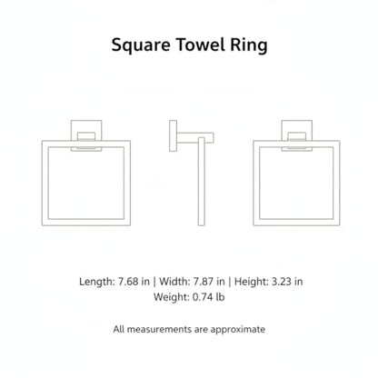 Homeowners Square Towel Ring, Stainless Steel Wall Mount Hand Towel Holder for Bathroom Vanity - color: Black