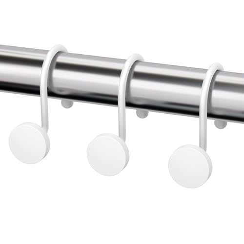 AmazerBath Shower Curtain Hooks White Shower Curtain Rings, Heavy Duty Metal Modern Decorative Shower Curtain Hooks Rust Proof Smooth Glide Shower Hooks for Shower Curtain, Shower Rod Hook, 12Pcs - color: Pure White