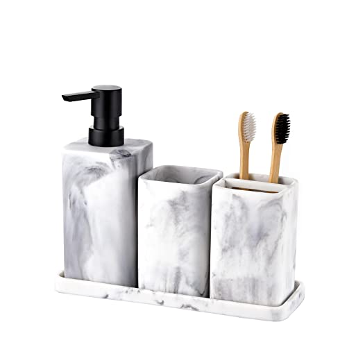 Toothbrush Holder for Bathrooms, White Marble Look Toothpaste and Makeup Holder, Brushes and Razors Holder, Vanity Bathroom Countertop Organizer, Toothbrush Cup - color: 3. White Marble