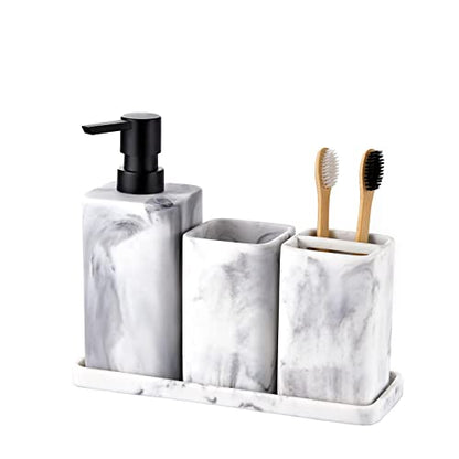Toothbrush Holder for Bathrooms, White Marble Look Toothpaste and Makeup Holder, Brushes and Razors Holder, Vanity Bathroom Countertop Organizer, Toothbrush Cup - color: 3. White Marble