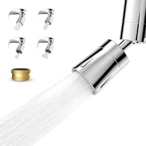 Faucet Aerator 4 Modes, 360° Swivel Faucet Sprayer Head Attachment, Chrome | NSF/ANSI/CAN 372 Certified, 55/64" Bathroom& Kitchen Sink Faucet Head, 2 Big-Angle Rotating Metal Joints, 15/16" Male Adapter - color: Chrome, style: 2 Swivel Joints