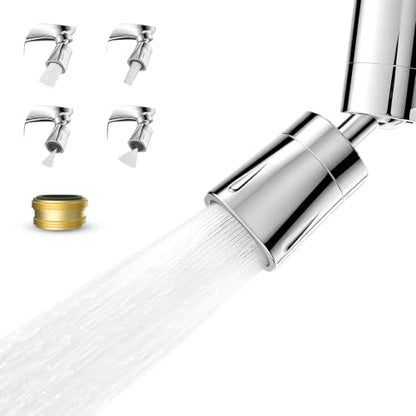 Faucet Aerator 4 Modes, 360° Swivel Faucet Sprayer Head Attachment, Chrome | NSF/ANSI/CAN 372 Certified, 55/64" Bathroom& Kitchen Sink Faucet Head, 2 Big-Angle Rotating Metal Joints, 15/16" Male Adapter - color: Chrome, style: 2 Swivel Joints