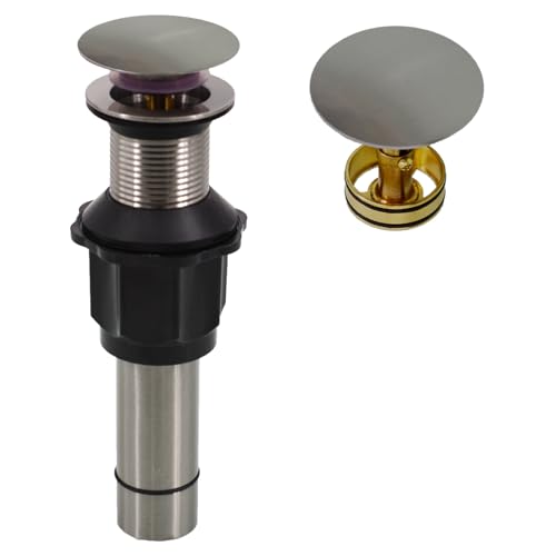 Bathroom Sink Drain Without Overflow, Brushed Nickel Bathroom Sink Stopper for Vanity Vessel Sink, Rapid Draining Stainless Steel Pop Up Drain with Hair Catcher Anti-Clog Strainer - color: Brushed Nickel