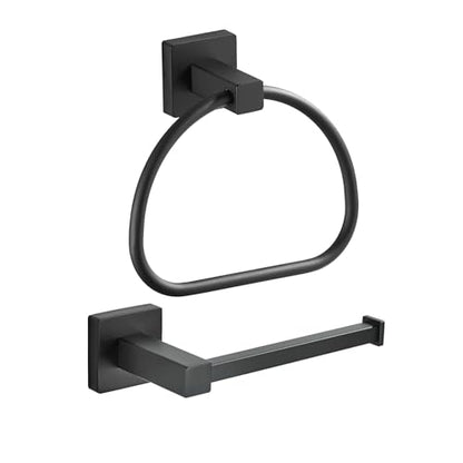 Leyden Black Toilet Paper Holder Towel Ring, Matte Bathroom Hand Towel Holder Toilet Roll Holder, Modern Bath Hardware Set Wall Mounted Stainless Steel 2 Pieces - color: Black Square Bottom