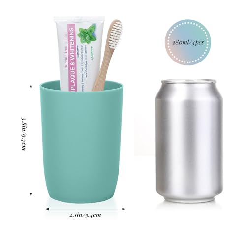 Toothbrush Holder with Cups, 4pcs Unbreakable Bathroom Tumblers 9.5oz/280ml, Dishwasher Safe Plastic Toothbrush & Makeup Brush Organizer, Reusable Drinking Glasses for Bathroom Counter(Multi-Colour) - color: Multi-Colour