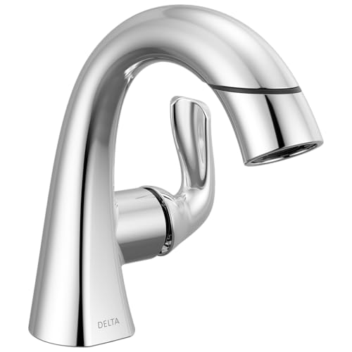 Delta Arvo 1 Hole Pull Down Bathroom Faucet with Sprayer, Chrome Single Hole Bathroom Sink Faucet with Pull Out Sprayer for Vanity, Metal Push-Pop Drain, Chrome 15840LF-PD - color: Chrome