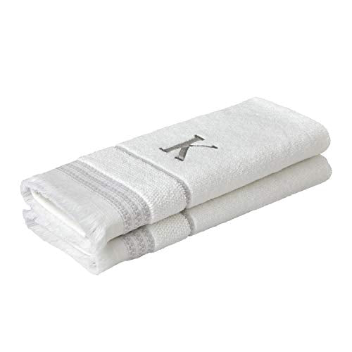 SKL Home Casual Monogram Hand Towel Set, K, 16x26, White 2 Count - color: Casual Monogram Hand Towel Set, size: Hand Towel Set, style: K