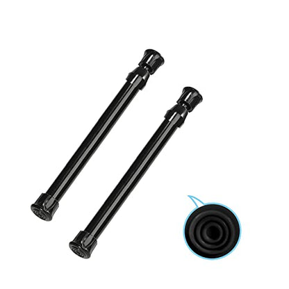 2 Pack Small Tension Rods 10 in to 15.7 Curtain Rods Window Rods in Extendable Width Spring Cupboard Bars for Kitchen Utensils, Closet, and Cabinet, Fit in The Spaces to Stay Up - color: Black, size: 10" to 15.7"-2PCS