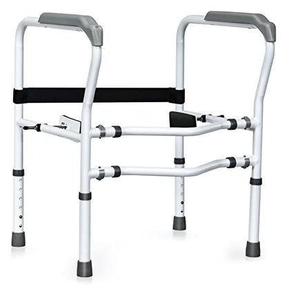 Mayjooy Toilet Safety Rail, Bathroom Armrest w/Rotatable Clip, 300lbs Adjustable Height & Width Assist Frame, Ideal for Elderly Disable Commode Handrails, Toilet Grab Bar