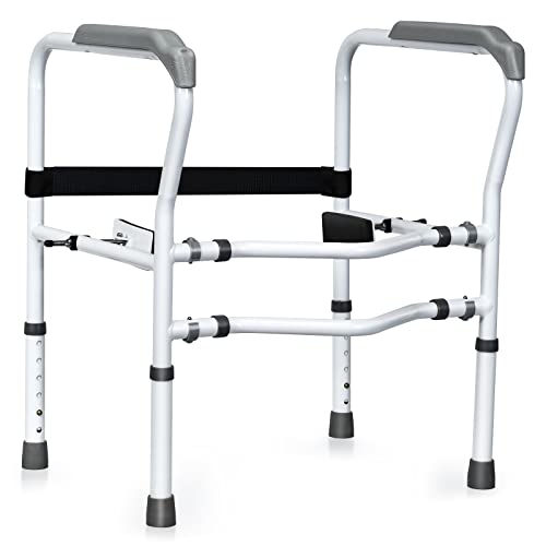 Mayjooy Toilet Safety Rail, Bathroom Armrest w/Rotatable Clip, 300lbs Adjustable Height & Width Assist Frame, Ideal for Elderly Disable Commode Handrails, Toilet Grab Bar