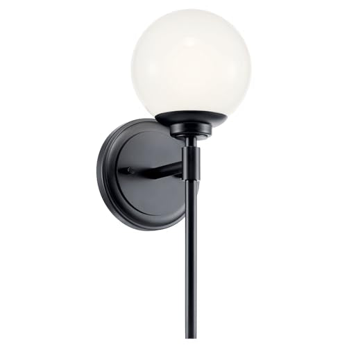 Kichler Benno 1-Light Wall Sconce, Modern Light with Opal Glass in Black, for Bathroom, Powder Room, Kitchen, Bedroom, or Hallway (13.75" x 5.25"), 55170BK - color: Black, size: 13.75"
