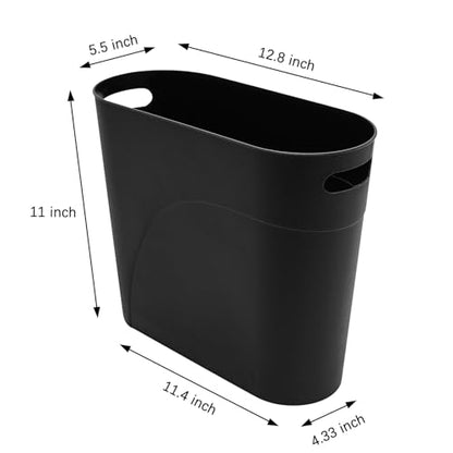2 Pack 3.2 Gallon Plastic Trash Cans for Bathroom, Small Waste Bins with Handles, Compact Garbage Containers for Narrow Spaces, Recycle Wastebaskets for Office, Kitchen, Bedroom, Living Room (black) - color: black