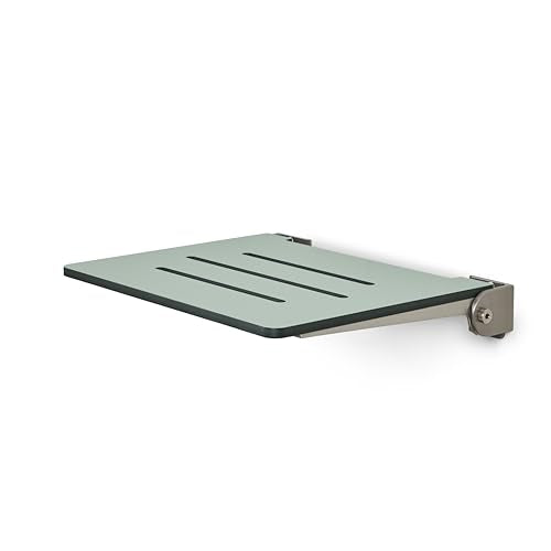 18 inch Silhouette Slimline Folding Wall Mount Shower Bench Seat, Sea Green Seat with Silver Frame - color: Sea Green Seat With Silver Frame