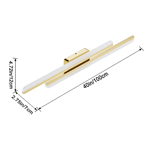 Ralbay 40" Modern LED Gold Vanity Lights 40W Frosted Aluminum Gold Bathroom Vanity Light Fixtures Over Long Mirror Modern Gold Bath Lighting 6000K White Light - color: Gold, size: 40 inch