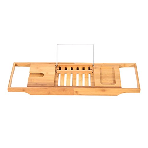 Bathtub Rack Bamboo Shelf Shower Tub Book Reading Tray Holder Stand Expandable