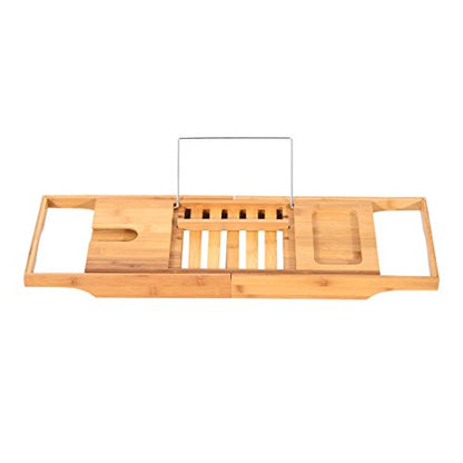 Bathtub Rack Bamboo Shelf Shower Tub Book Reading Tray Holder Stand Expandable