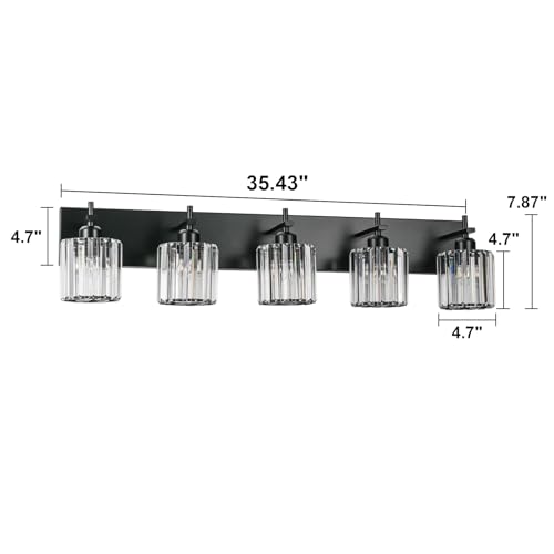 Black Crystal Bathroom Vanity Lights, Modern 5-Lights Bathroom Lighting Fixtures Over Mirror, Crystal Wall Lighting with Round Shade - color: Black-Round Shade, size: 5-Light