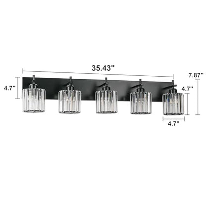 Black Crystal Bathroom Vanity Lights, Modern 5-Lights Bathroom Lighting Fixtures Over Mirror, Crystal Wall Lighting with Round Shade - color: Black-Round Shade, size: 5-Light