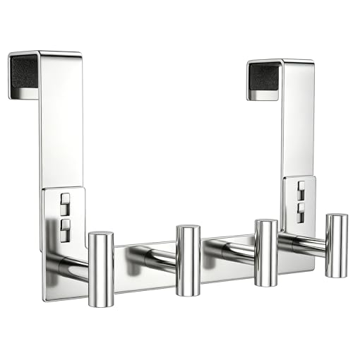 PMMASTO Over The Door Hooks, Fits 1-3/4" Thick Door No Drill Hooks for Closet Bathroom Bedroom Organization, Hanger for Coat Towel Robe (Polished Silver, 4 T-Hooks) - color: Polished Silver, size: 7.5 Inch-4 T-Hooks, Fits 1-3/4" Thick Door