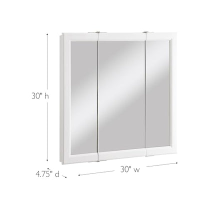Design House Wyndham Tri-View Medicine Cabinet, 30", White | Wall Mount, Transitional, Wood, Bath, 545293-WHT - color: White, size: 30 in. W x 30 in. H