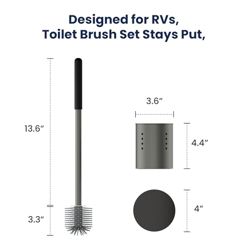 RV Toilet Brush and Holder Set, Silicone Toilet Cleaner with Magnetic Base | Soft Silicone Brush Head, One-Piece Aluminum Handle, Magnetic Floor Mount, Built-In Ventilation, Keeps Brush Head Elevated