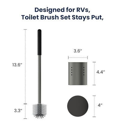 RV Toilet Brush and Holder Set, Silicone Toilet Cleaner with Magnetic Base | Soft Silicone Brush Head, One-Piece Aluminum Handle, Magnetic Floor Mount, Built-In Ventilation, Keeps Brush Head Elevated