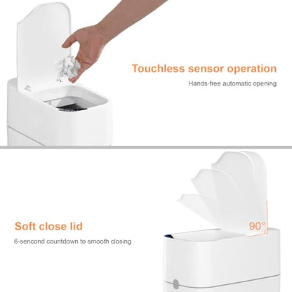 MUEE Rechargeable Touchless Trash Can with Lid | Touchless Open for Makeup & Skincare, Keeps Beauty Waste Hidden