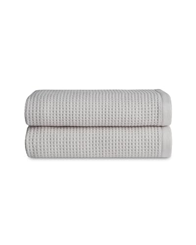 Cozy Earth Waffle Hand Towels, Mini Textured Waffle Weave Pattern | 60% Cotton 40% Viscose from Bamboo Hand Towels 20 x 30 Inches, Soft and Absorbent Terry, 2 Pack Light Grey - color: Light Grey, size: Hand Towel