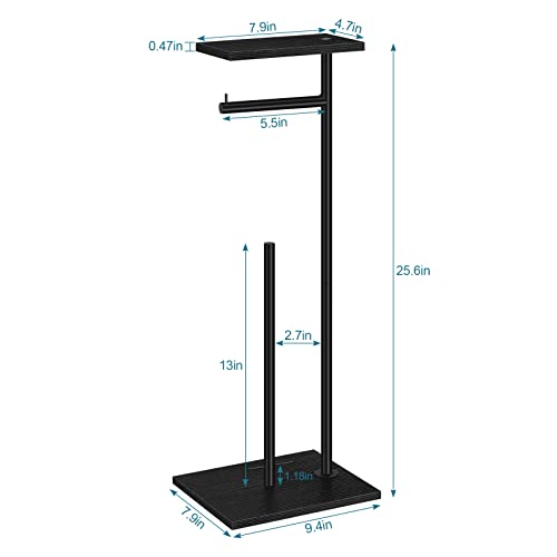 Black Toilet Paper Holder Stand FreeStanding Toilet Paper Storage Holder with Shelf Bathroom Floor Toilet Paper Roll Holder Stand Up Tissue Toilet Paper Dispenser Holds 4 Reserve Rolls - color: Black