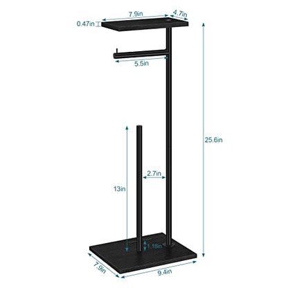 Black Toilet Paper Holder Stand FreeStanding Toilet Paper Storage Holder with Shelf Bathroom Floor Toilet Paper Roll Holder Stand Up Tissue Toilet Paper Dispenser Holds 4 Reserve Rolls - color: Black