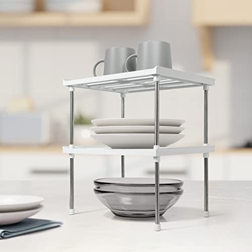 Stackable Kitchen Cabinet Organizer Set of 2 - White | Under Sink Cabinet Shelves and Storage, Pantry Storage Shelf Organizer, Kitchen Counter Shelf for Cupboard