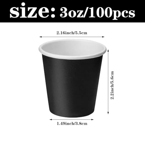 100 Pack 3 oz Disposable Paper Cups, Black Bathroom Cups | Disposable Mouthwash Cups, Small Paper Cups for Bathroom, Office, Travel, Party, Picnics, Snack, Espresso - color: Black, size: 100 Count