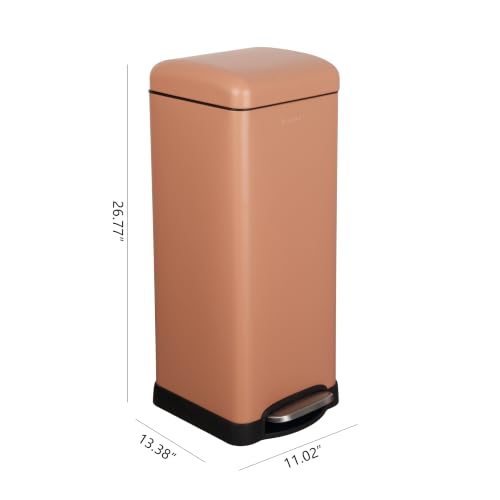 happimess Betty 8 Gal Step Trash Can Soft-Close Lid, Clay Rose | Removable Liner, Semi-Rectangular, Steel Pedal, Iron Powder Coated, 27" Height, Non-Skid Base - color: Clay Rose