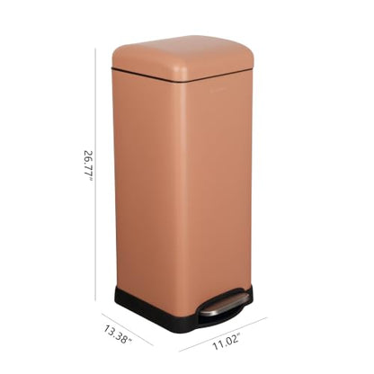 happimess Betty 8 Gal Step Trash Can Soft-Close Lid, Clay Rose | Removable Liner, Semi-Rectangular, Steel Pedal, Iron Powder Coated, 27" Height, Non-Skid Base - color: Clay Rose