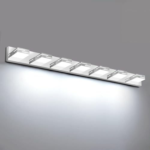 LED Modern Bathroom Vanity Light Fixtures, Dimmable Chrome Vanity Lights for Bathroom Lighting Fixtures Over Mirror, with 360° Rotatable Heads 7-Light 48-inch (Cool White 6000K) - color: Chrome, size: 7-light, 48-inch